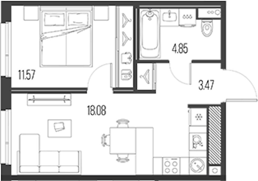 1-комнатная квартира 37.97 м², 3/10 эт., ЖК «LEGENDA Васильевского»